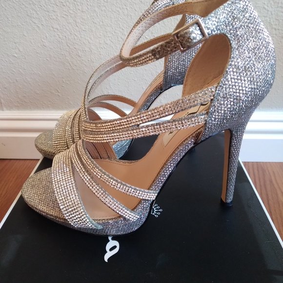 Nina Freyja Silver Strappy Metallic Rhinestone Stilleto Platform - Picture 3 of 10